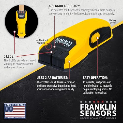 Franklin Sensors ProSensor M50 Stud Finder with 5-Sensors, Wood & Metal Stud Detector/Wall Scanner, Made in The USA Franklin Sensors Professional Stud Finders