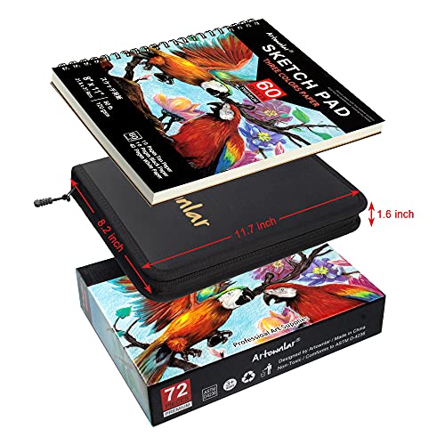 Artownlar 72 Pack Drawing Sketching Set with 8x11" Sketchbook | Pro Art Supplies Kit for Artist Adults Teens Beginner | Graphite Charcoal, Watercolor Artownlar