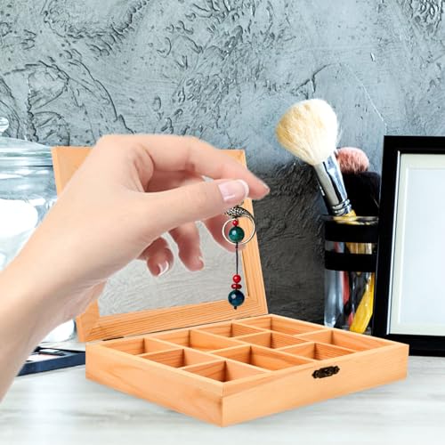 Alipis Rock Display Case Wood Blank Jewelry Organizer Box Tea Bag Organizer, Rock Collection Box 10 Grids Crystal Holder with Clear Lid Alipis