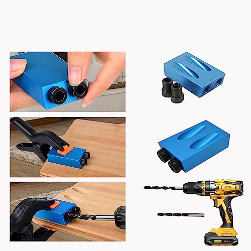 Pocket Hole Jig 14Pcs Kit - Woodwork Guides Joint Angle Tool Carpentry Locator - 15° Woodworking Inclined Hole Fixture 6/8/10mm Drill Bits Dowel VELNUT