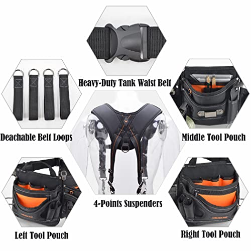 Tool belt with suspenders, Tool belt suspenders for men, Tool belts for men construction, Tool belt pouches, Framer tool belt with suspenders, WELKINLAND
