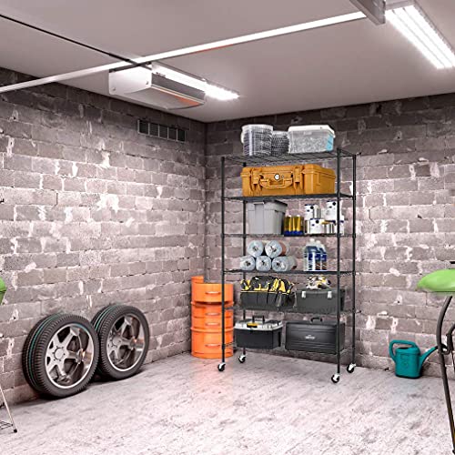 FDW 48"L×18"W×82"H Wire Shelving Unit Storage Cart Metal Shelf Rolling Utility Cart 2100Lbs Capacity with 6 Tier Casters Adjustable Layer Rack Strong FDW