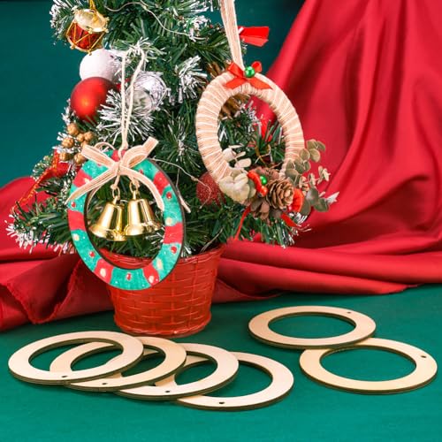 Elecrelive 30pcs 4 Inch Unfinished Wooden Wreath Frames with Hole Natural Undyed Wood Ring Slices Macrame Hoop Rings for Home Decor Hanging Ornament Aumo-mate