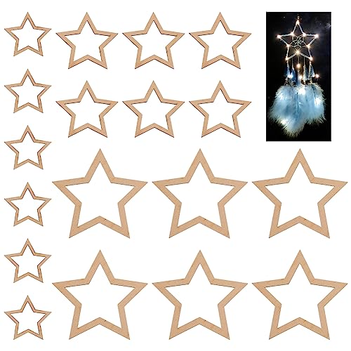 OLYCRAFT 18pcs 3 Size Star Shaped Dream Catcher Frame Wooden Rings Wood Star Hoops Wooden Hoop Rings Circle Nature Wooden Hoop Craft Rings for Floral OLYCRAFT