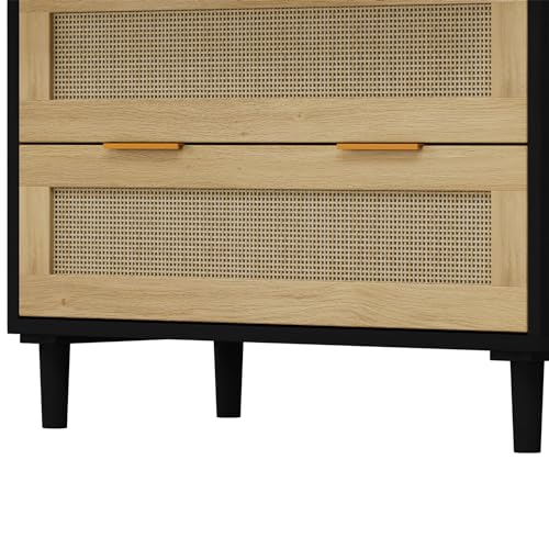 Fulvari 3 Drawer Rattan Dresser for Bedroom,Wood Storage Chest of Drawers,Rattan Storage Cabinet, Wide Closet Dresser Storage Organizer for Bedroom Fulvari