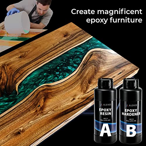 32 OZ Crystal Clear Epoxy Resin Kit – Craft Resin Epoxy Mix – Clear Casting Resin Epoxy Kit - Two Part Epoxy Resin Clear- Epoxy Resin 32oz (16oz + 16 ALEXES