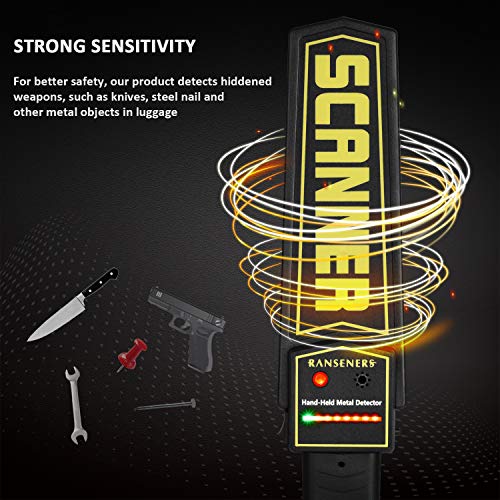 RANSENERS Handheld Security Wand,Metal Detector Wand Security Scanner for Woodworking Adjustable Sensitivity, Black R RANSENERS