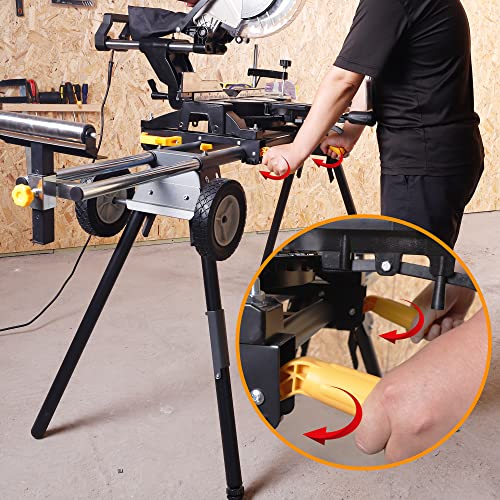 Deluxe Heavy Duty Rolling Miter Saw Stand with 8 in Wheels 330 Lbs Load Capacity Black and Grey Single Pack WK-MS029E-2 WORKESS