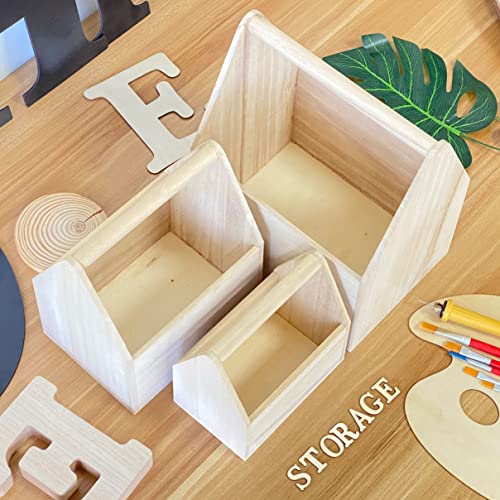 Set of 3 Unfinished Wooden Carrier Nesting Wood Craft Box with Handle for Storage Cregugua
