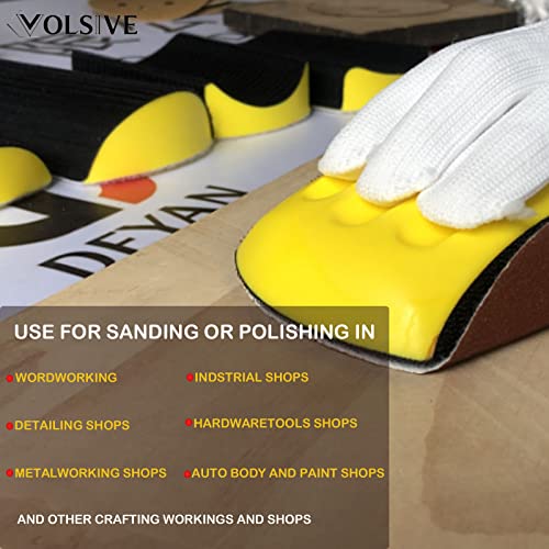 VOLSIVE 6 Inch Hand Sanding Blocks Rectangle and Mouse-Shaped Hook for Woodworking Hook Backing Sandpaper Holder for Furniture (5 Packs) VOLSIVE