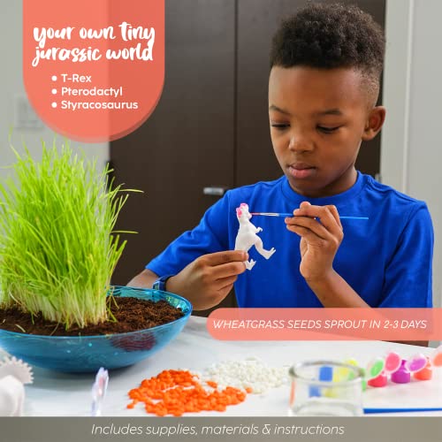 Bryte Dinosaur Light Up Terrarium Kit for Kids | Create a Dino Habitat with Real Plants, Figurines, Volcano & LED Lights | DIY Science Kit, STEM BRYTE