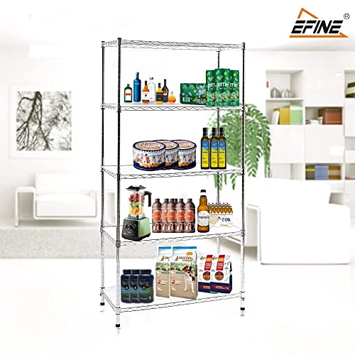 EFINE Chrome 5-Shelf Shelving Unit with Shelf Liners Set of 5, Adjustable, Steel Wire Shelves, 150lbs Loading Capacity Per Shelf, Shelving Units and Catalina Creations