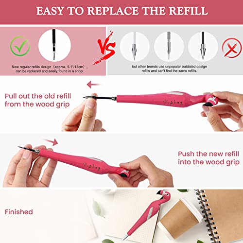 VIPbuy 2 Count 100% Handmade Wood Carved Gel Ink Pens -Novelty Refillable Writing Pens Office School Supplies Birthday Christmas Gift, Flamingo VIPbuy