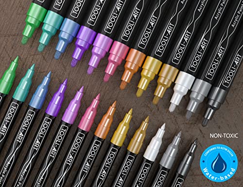Acrylic Paint Markers Paint Pens Special Colors Set Extra Fine And Medium Tip Combo For Rock Painting, Canvas, Fabric, Glass, Mugs, Wood, Ceramics, TOOLI-ART