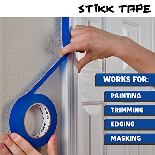 STIKK Painters Tape - 3pk Blue Painter Tape - 1/4 inch x 60 Yards - Paint Tape for Painting, Edges, Trim, Ceilings - Masking Tape for DIY Paint STIKK