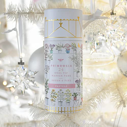 Primrosia 24 Pastel Dual Tip Markers, Fine Tip and Brush Pens. Perfect for art, illustration, drawing, calligraphy and bullet journals Primrosia