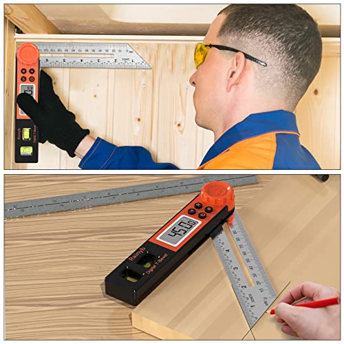 Digital Angle Finder Protractor 0-360 Degree T-Bevel Gauge & Protractor with Horizontal Vertical Bubble & Full LCD Display for Woodworking, Rainyb