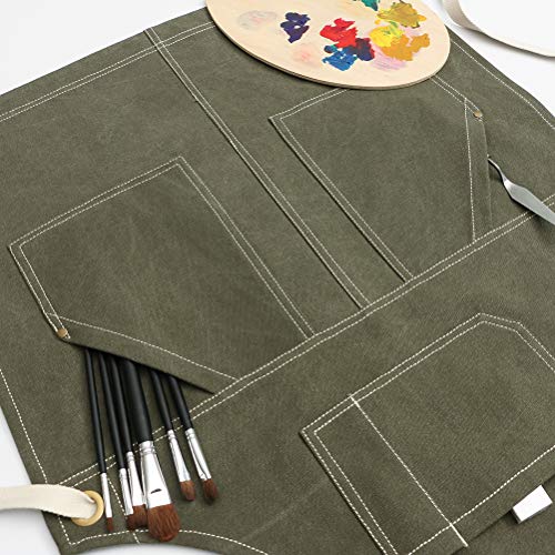 Jeanerlor - 16oz Water-Resistant Work Hairdresser Canvas Aprons for Women Painting Garden Tool Apron with Pockets(Olive Green) Adjustable S to M Jeanerlor