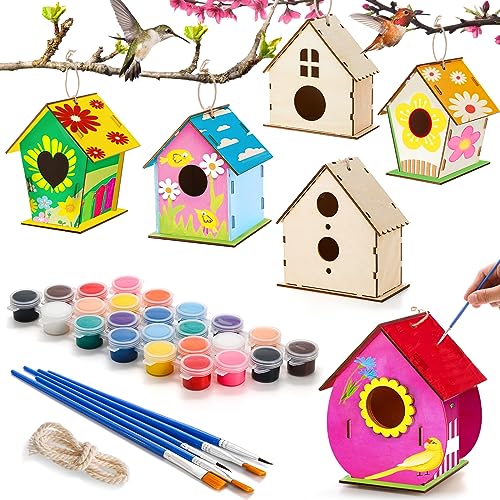 Coloch 6 Pack DIY Birdhouse Kits, Wooden Crafts Arts for Children to Build and Paint (Includes Paints, and Brushes), Painting Puzzle DIY Wooden Coloch