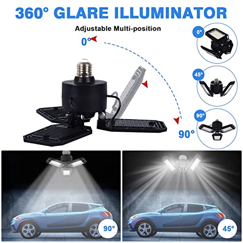 Aoretic LED Garage Lights Bulb 2 Pack -80W, 8000LM 6500K Led Shop Light with 3 Deformable Panels, Basement Barn Light Garage Ceiling Lights, E26/E27 Aoretic