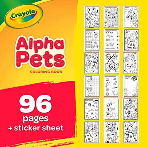 Crayola Alpha Pets Coloring Pages and Stickers, Number & Alphabet Coloring Book, Gift for Kids, 96 Pages Crayola