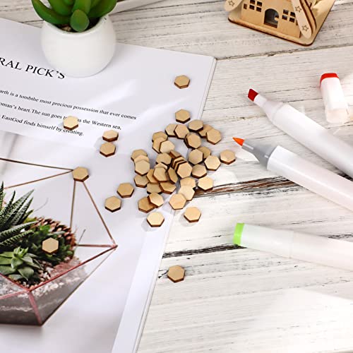 MAGICLULU 200 Pcs Unfinished Wood Hexagon Pieces Unfinished Wood Cutout Hexagon Shape Hexagon Blank Unfinished Wood Slices for Craft DIY Projects MAGICLULU