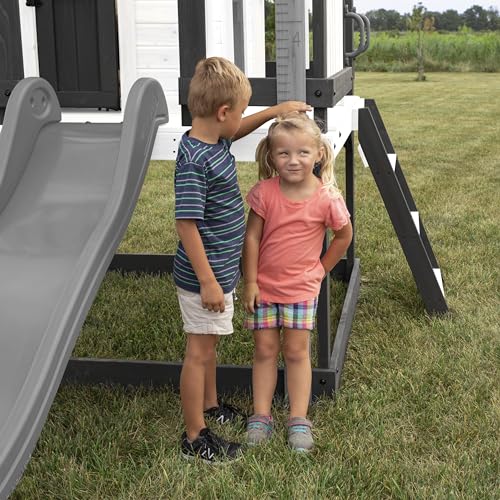 Backyard Discovery Sweetwater Heights Elevated All Cedar Wooden White Playhouse with Clubhouse Slide & Ladder Backyard Discovery