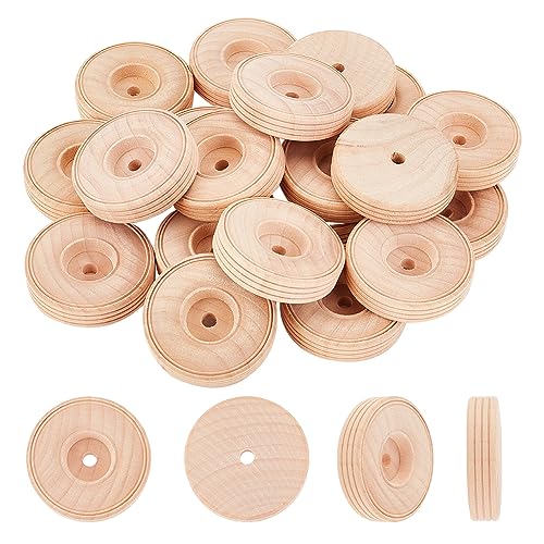OLYCRAFT 20Pcs Wood Craft Wheels 2x0.5 Inch Unfinshed Wooden Wheels Small Wood Wheels Treaded Wooden Tools Wheel with 0.2 Inch/6mm Hole for DIY Small OLYCRAFT