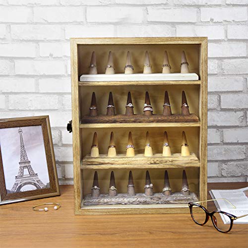 Ikee Design Wall Mounted Collectible Display Shelves Case Shadow Box with a Lock and Key and Tempered Glass Top for Displaying Your Valuable and Ikee Design