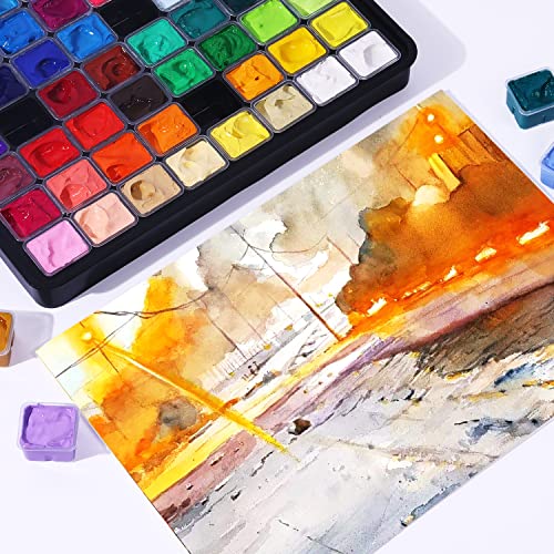 HIMI Gouache Paint Set, 56 Colors x 30ml Include 8 Metallic and 6 Neon Colors, Unique Jelly Cup Design in a Carrying Case Perfect for Artists, Artme