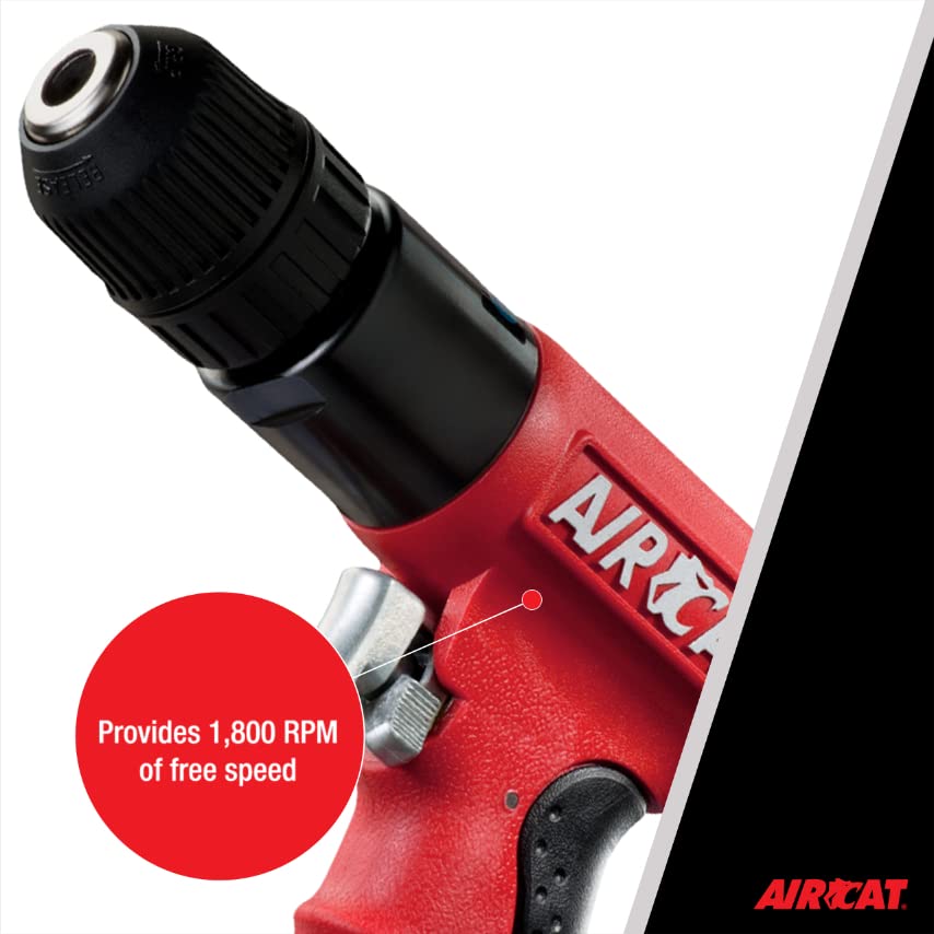 AIRCAT Pneumatic Tools 4338 .6 HP 3/8-Inch Composite Reversible Drill with Jacobs Chuck 1,800 RPM AIRCAT
