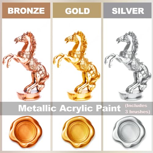 Wadities Acrylic Paint Metallic, 3pcs 125g Gold & Silver & Bronze, Gold Leaf Paint for Art Painting, Ideal for Canvas, Wood, Clay, Fabric, Ceramic, Wadities