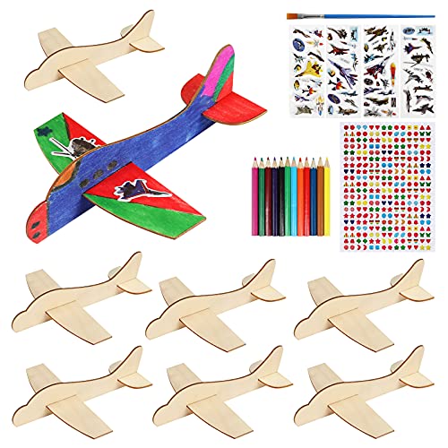 12 Pack DIY Wood Planes,Mini Airplane Paint and Decorate Wooden Airplane Craft Kits with Decorate Tools for Kids School Craft Decor Projects BAPHILE