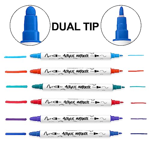 TRANSON 12 Color Dual-tip Acrylic Paint Pen Set for Canvas Rock Wood Leather Ceramic DIY Painting TRANSON