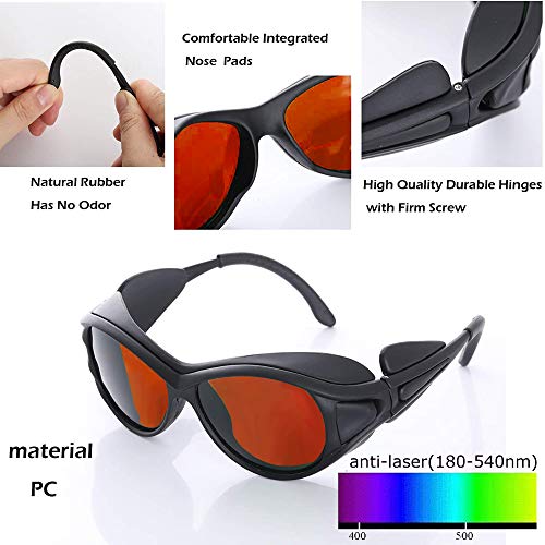 Laser Safety Goggles 532nm OD 6+ Professional 180nm-532nm Wavelength Violet/Blue/Green Laser Protective Glasses for 405nm, 445nm, 450nm,473nm 532nm JILERWEAR