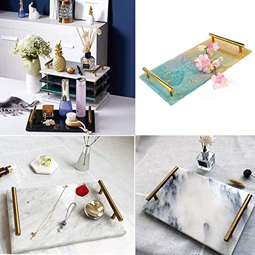 DSHE Silicone Mold Tray Geode 1pcs Agate Platter Molds and 2pcs Gold Handles, Epoxy Resin Casting Molds for Making Faux Agate Tray,Serving Board DSHE