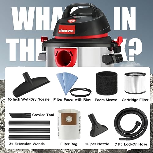 Shop-Vac 5 Gallon 4.5 Peak HP Wet/Dry Vacuum, Stainless Steel Tank, Portable Shop Vacuum with Attachments for Jobsite, Garage & Workshop. 5989300 Shop-Vac