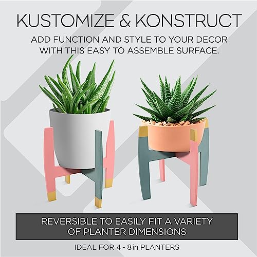 Plaid Plant Stand, Konnectz Unfinished Reversible, Easy to Assemble Wood Surface Perfect for DIY Arts and Crafts Projects, 61802 Plaid