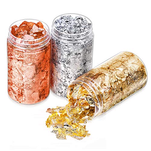 Gold Foil Flakes for Resin, Paxcoo Imitation Gold Foil Flakes Metallic Leaf for Nails, Painting, Crafts, Slime and Resin Jewelry Making (Gold, PAXCOO