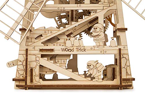 Wood Trick Windmill Rotating Mechanical Model - 3D Wooden Puzzles for Adults and Kids to Build - Engineering DIY Wooden Models for Adults to Build Wood Trick