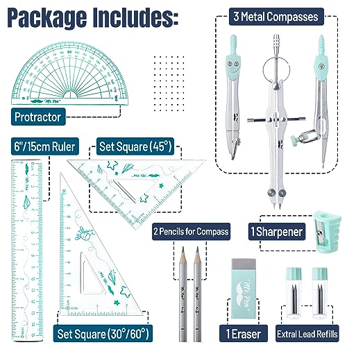 Mr. Pen- Geometry Set, 13 pcs, Compass for Geometry Compass, Geometry Kit Set with Shatterproof Storage Box, Math Compass, Geometry Set for School, Mr. Pen