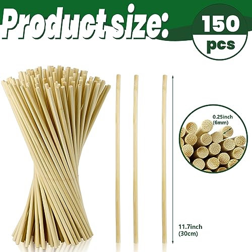 DLOnline 150Pcs Wooden Dowel Rods Wood Sticks - 1/4 x 12 Inch Unfinished Bamboo Sticks Precut Dowels for Crafts and DIY DLOnline