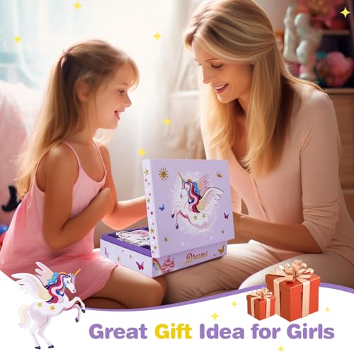 homicozy Unicorn Kids Stationary Set for Girls, Unicorns Gifts For Girls Ages 5 6 7 8 9 10 11 Year Old, Letter Writing Crafting Kit with Storage Box, homicozy