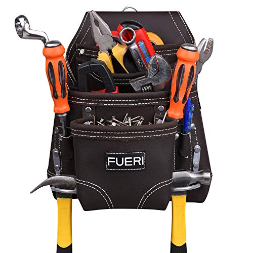 FUERI Leather Tool Pouch for Carpenters 10 Pocket Framers Belt Bag | High Gauge Premium Oil Tanned Leather Construction Maintenance Organizer Tool FUERI