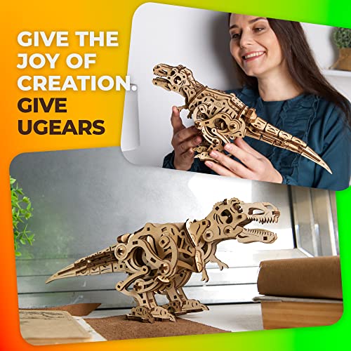 UGEARS Dinosaur 3D Model Kits - Jurassic Walking Tyrannosaurus Rex 3D Wooden Puzzles for Adults and All Family- Dinosaur Model Kit Wooden Puzzles - UGEARS