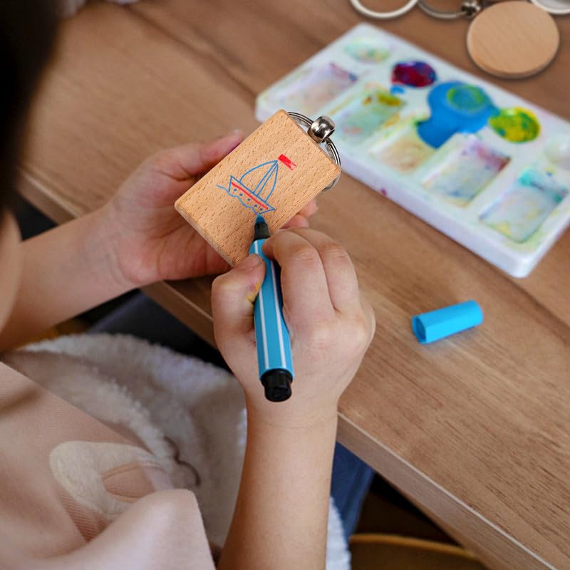 Yangbaga 50Pcs Natural Wood Slices-Wooden Keychain Blanks Unfinished Wood Slice for Laser Engraving,Christmas Crafts Wooden Circles for DIY Christmas Yangbaga