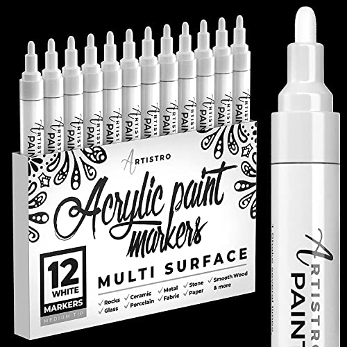 ARTISTRO 12 Acrylic White Paint Markers Medium Tip and 16 Acrylic Paint Pens Brush Tip, Bundle for Artists, Amateur Hobbyists and Painting Lovers… ARTISTRO