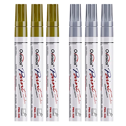Gold and Silver Paint Marker Pens - 6 Pack Permanent Oil Based Metallic Paint Pen, Medium Tip, Quick Dry and Waterproof Markers for Stone, Wood, Overseas