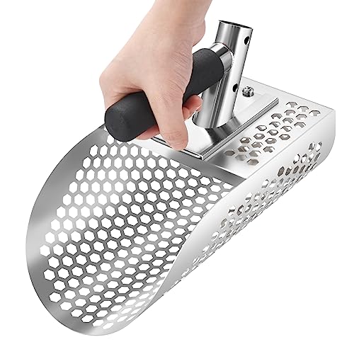GADFISH Sand Scoop for Metal Detecting, Heavy Duty Metal Detector Beach Finds Scoop, Stainless Steel Metal Detecting Tool Digging Shovel Fast Sifting GADFISH