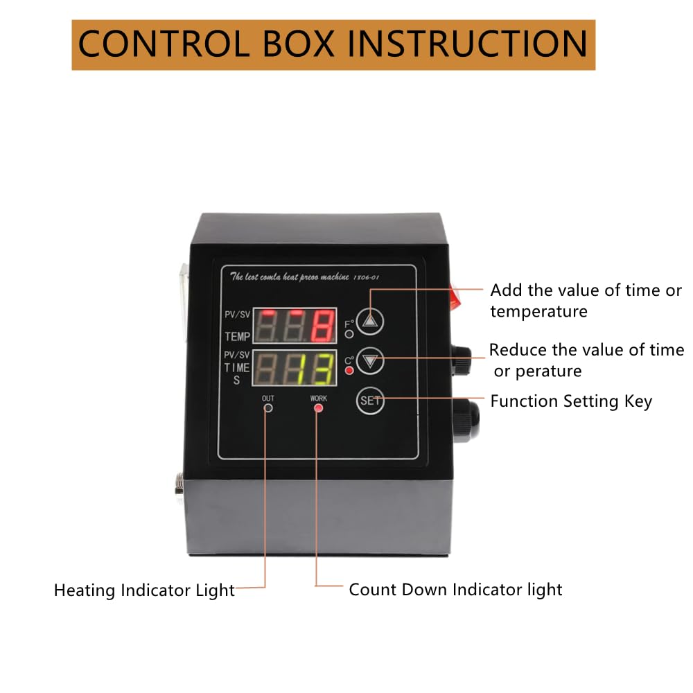1400W Power Press Heat Press 15"x15", K-Type Temperature Controller Box with Time & Temperature LED Controller, K-Type Sublimation Transfer Machine ZiBeiLe